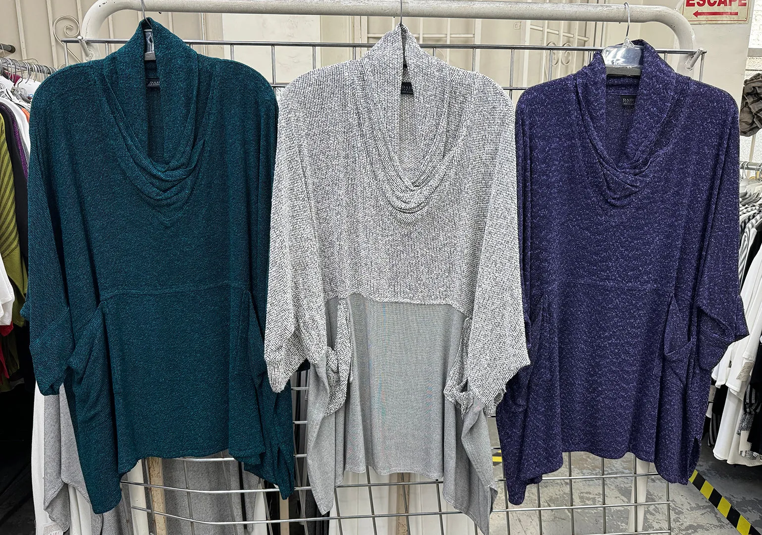 Periwinkle Boucle Double Weave  Dairi Fashions Nobi Pocket Tunic Top Cowl Plus  Boho Sml-7x