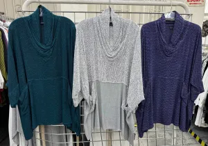 Periwinkle Boucle Double Weave  Dairi Fashions Nobi Pocket Tunic Top Cowl Plus  Boho Sml-7x