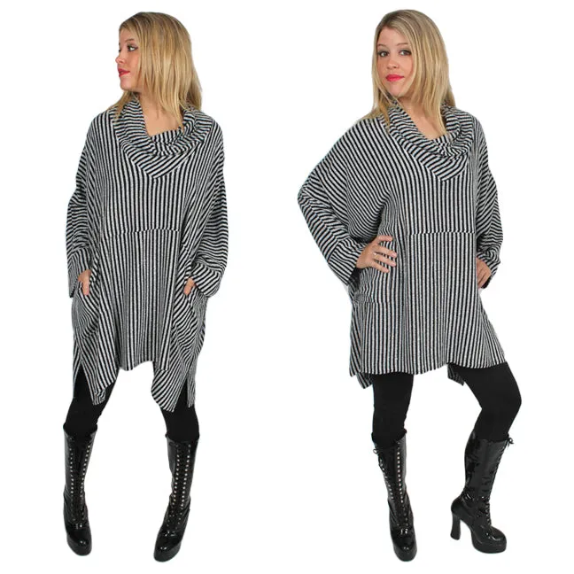 Periwinkle Boucle Double Weave  Dairi Fashions Nobi Pocket Tunic Top Cowl Plus  Boho Sml-7x