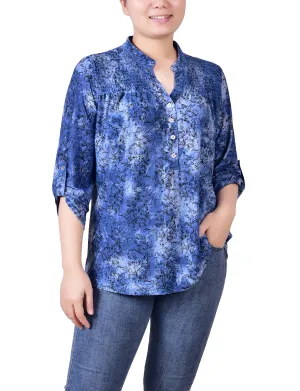Petite 3/4 Roll Tab Sleeve Smocked-Yoke Top
