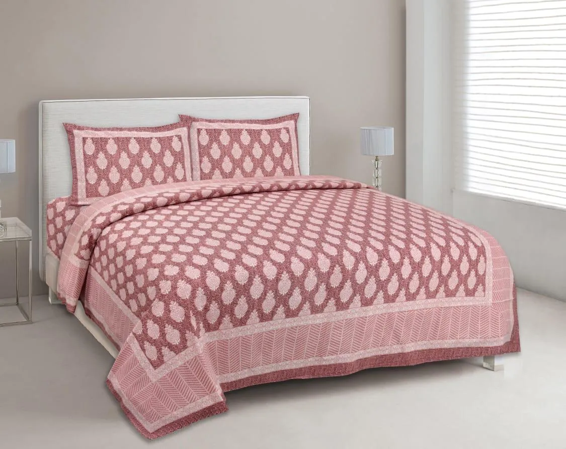 Pink Butta Print King Size Cotton Bed Sheet