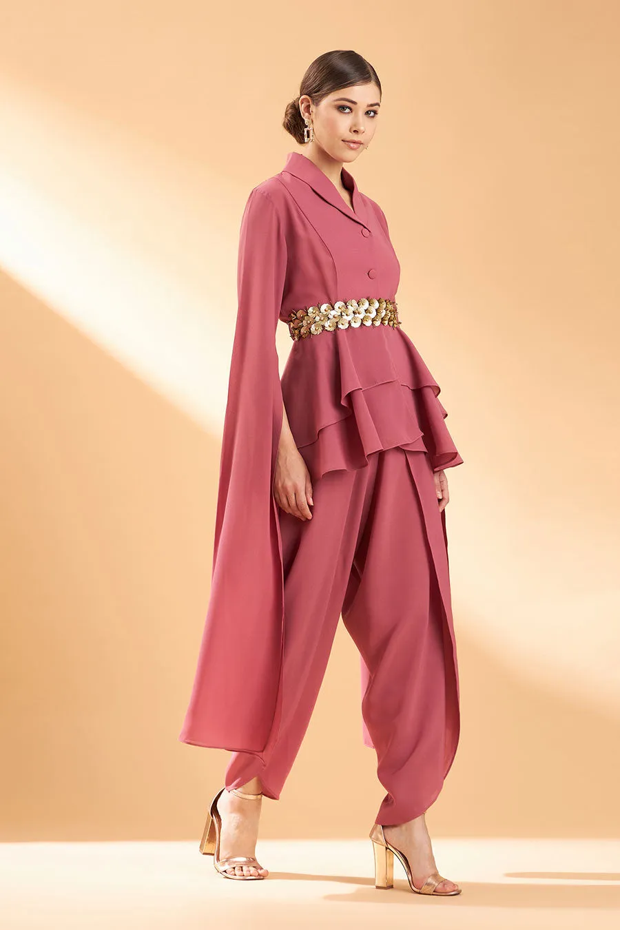 Pink Floral Co-Ord Set With Belt