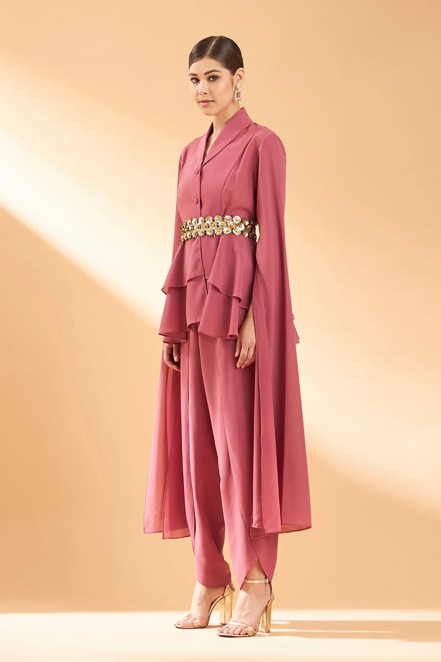 Pink Floral Co-Ord Set With Belt
