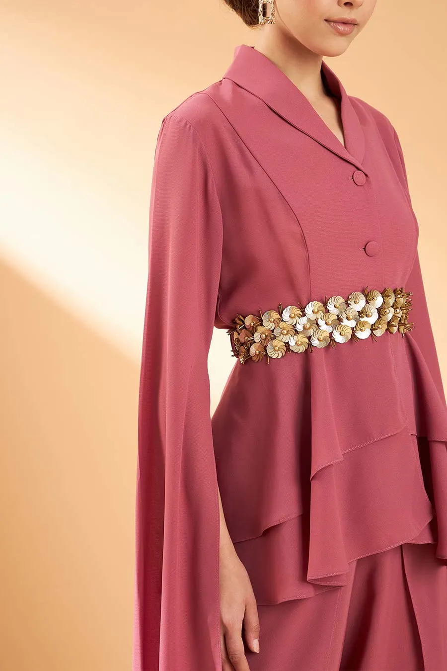 Pink Floral Co-Ord Set With Belt