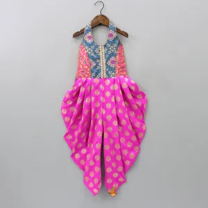 Pink Halterneck Dhoti Style Printed Jumpsuit