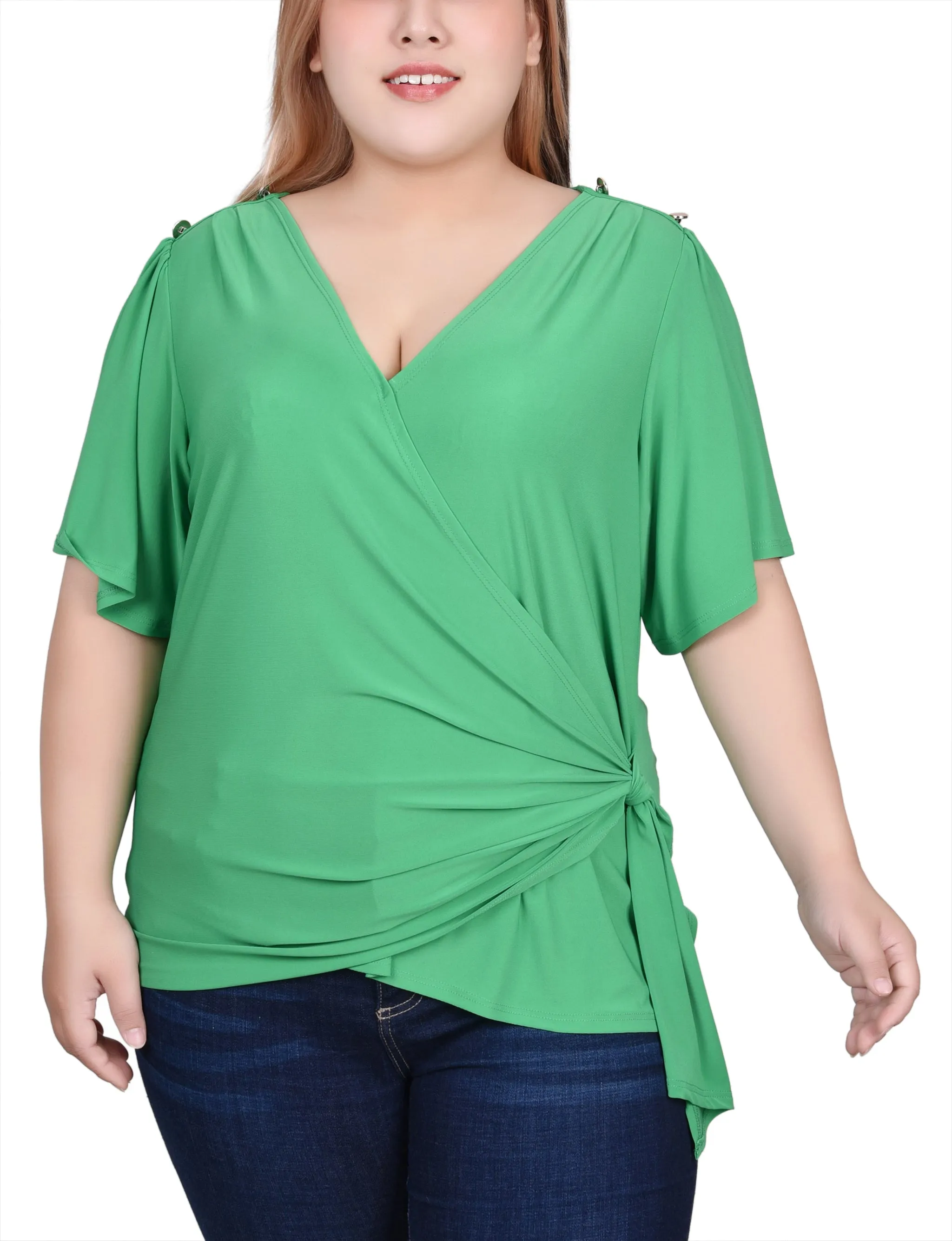 Plus Size Short Sleeve Wrap Top
