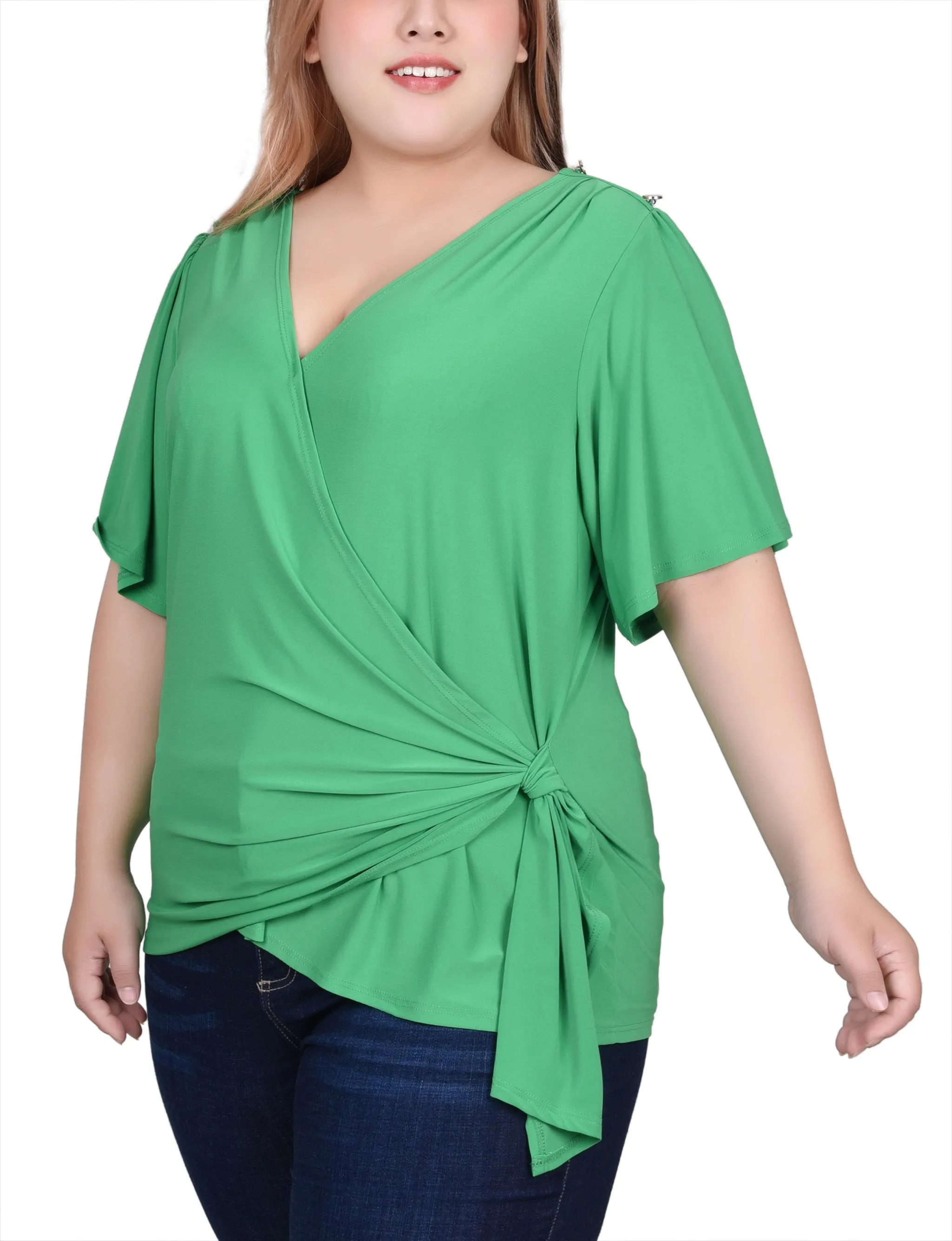 Plus Size Short Sleeve Wrap Top