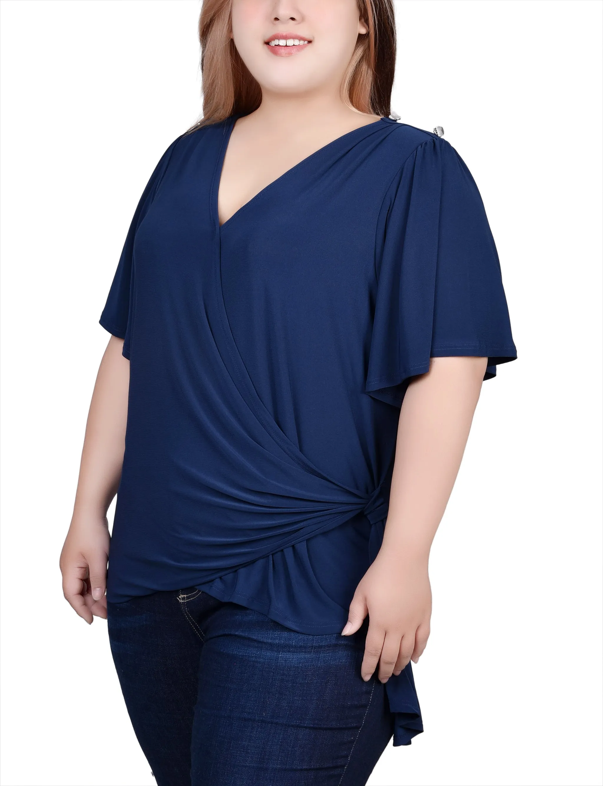 Plus Size Short Sleeve Wrap Top
