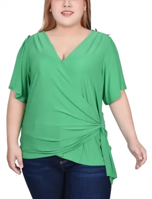 Plus Size Short Sleeve Wrap Top