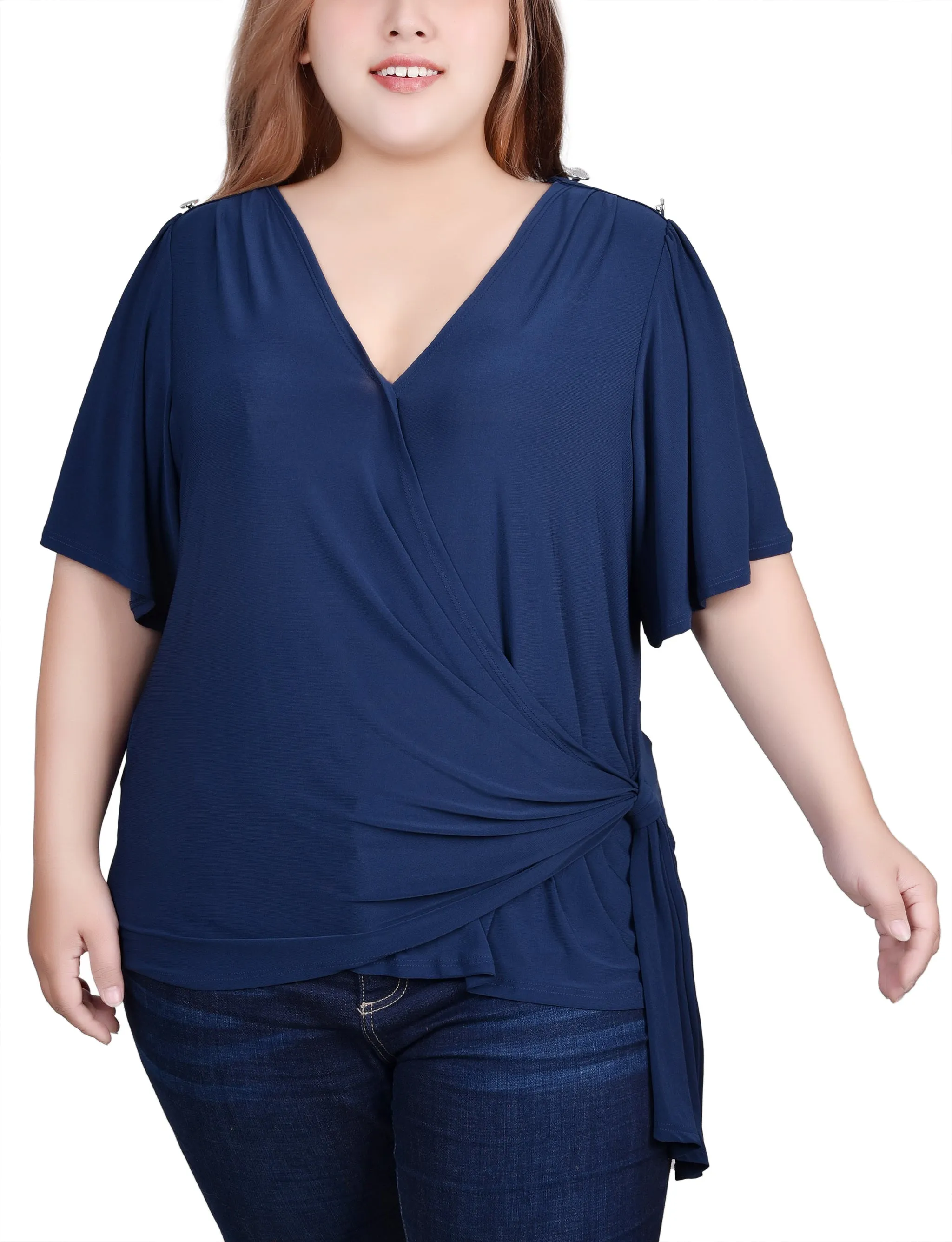 Plus Size Short Sleeve Wrap Top