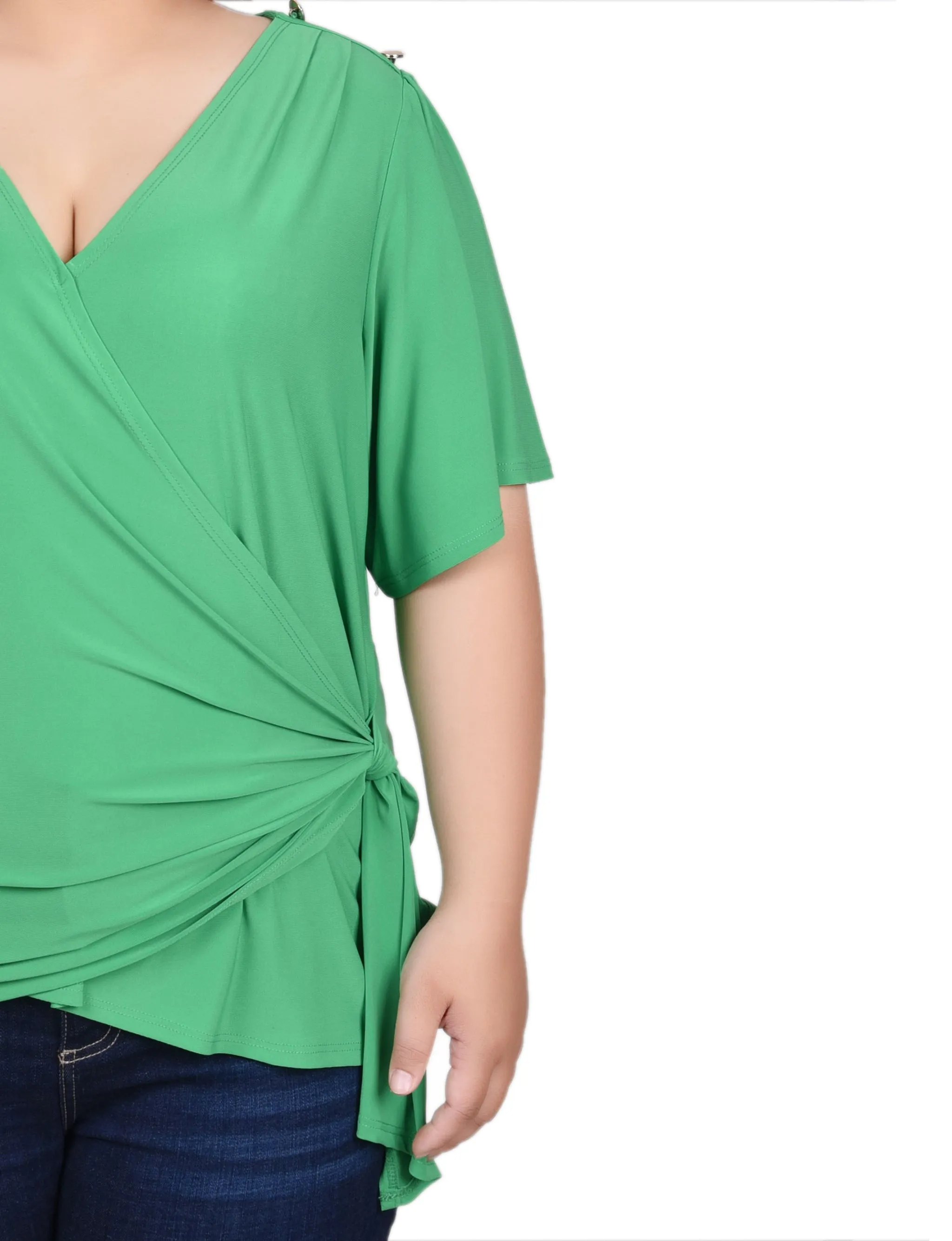 Plus Size Short Sleeve Wrap Top