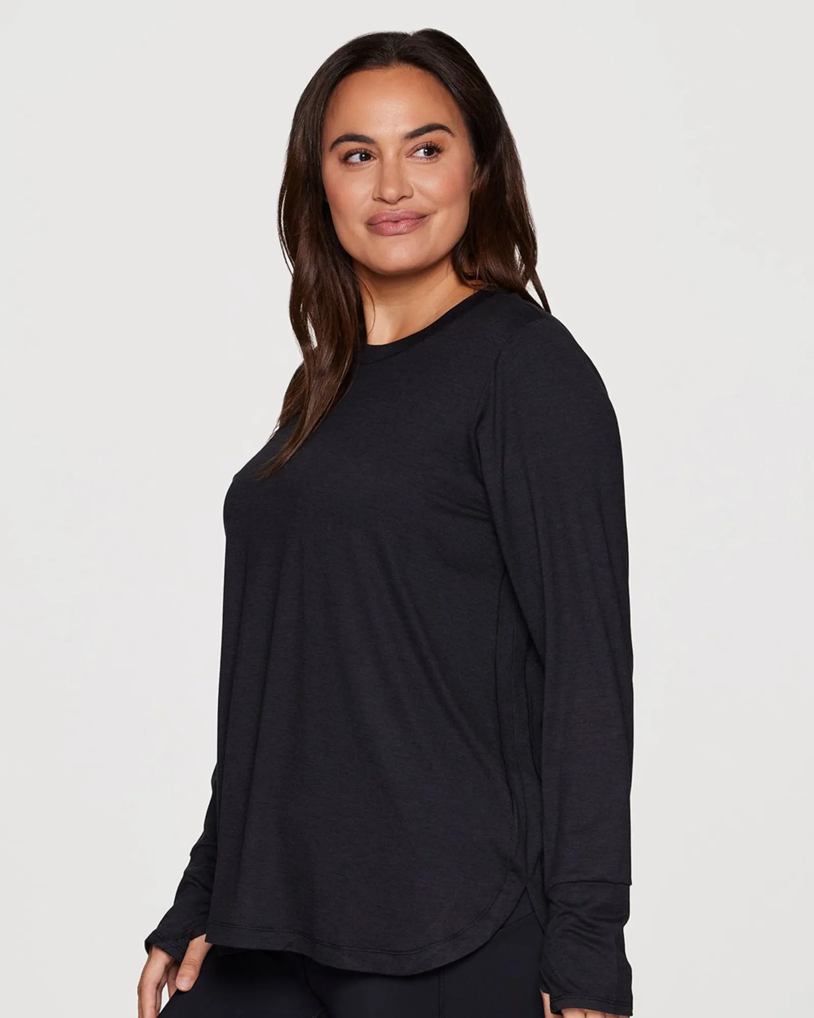 Plus Studio Practice Long Sleeve Tunic Tee | Black Heather