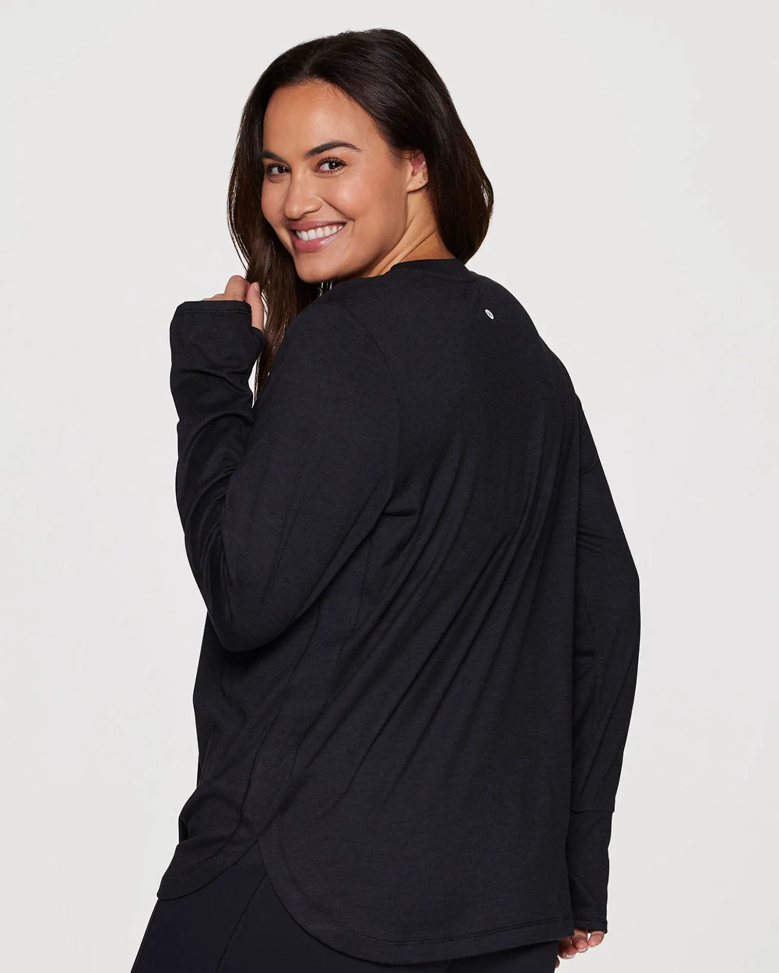 Plus Studio Practice Long Sleeve Tunic Tee | Black Heather