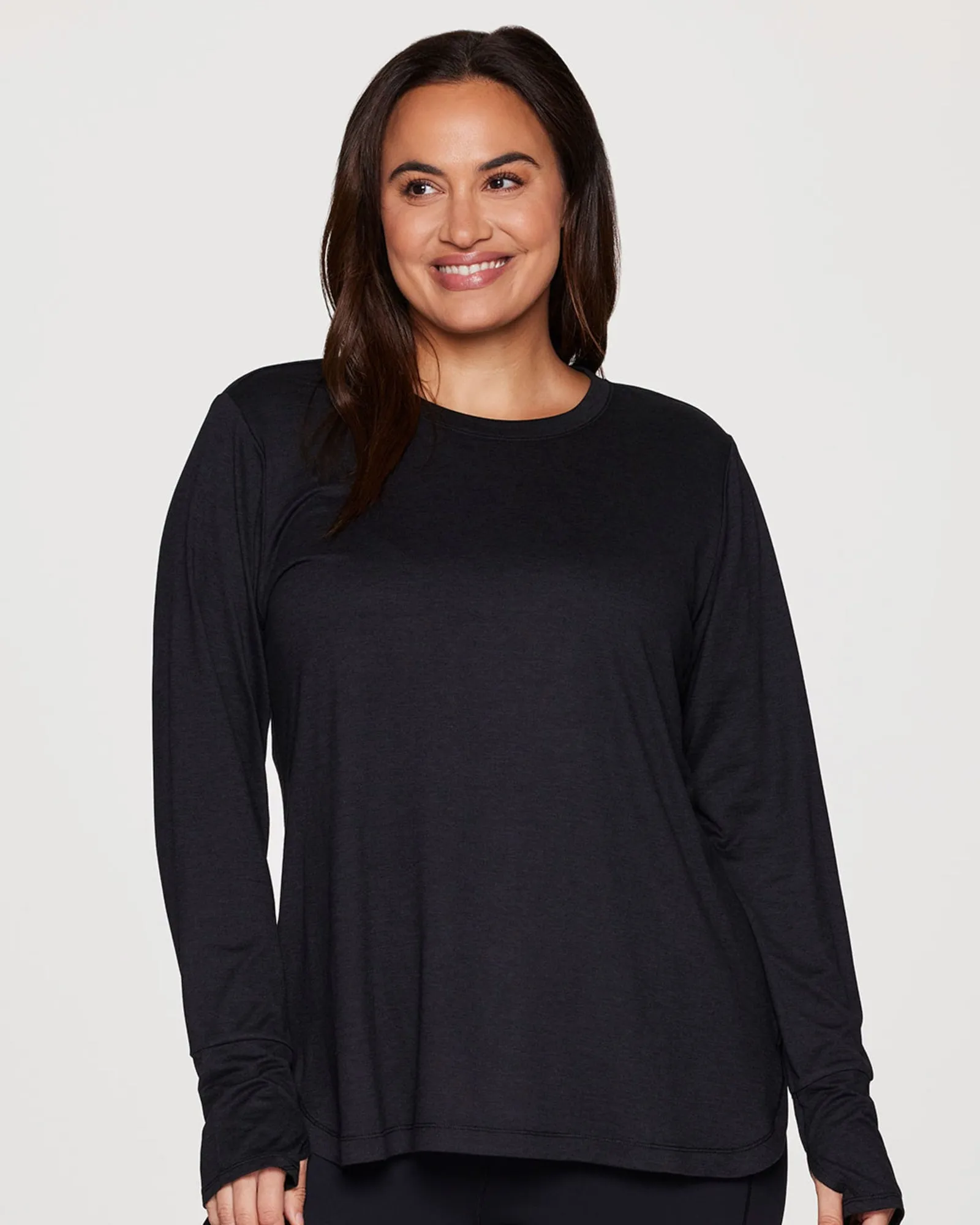 Plus Studio Practice Long Sleeve Tunic Tee | Black Heather