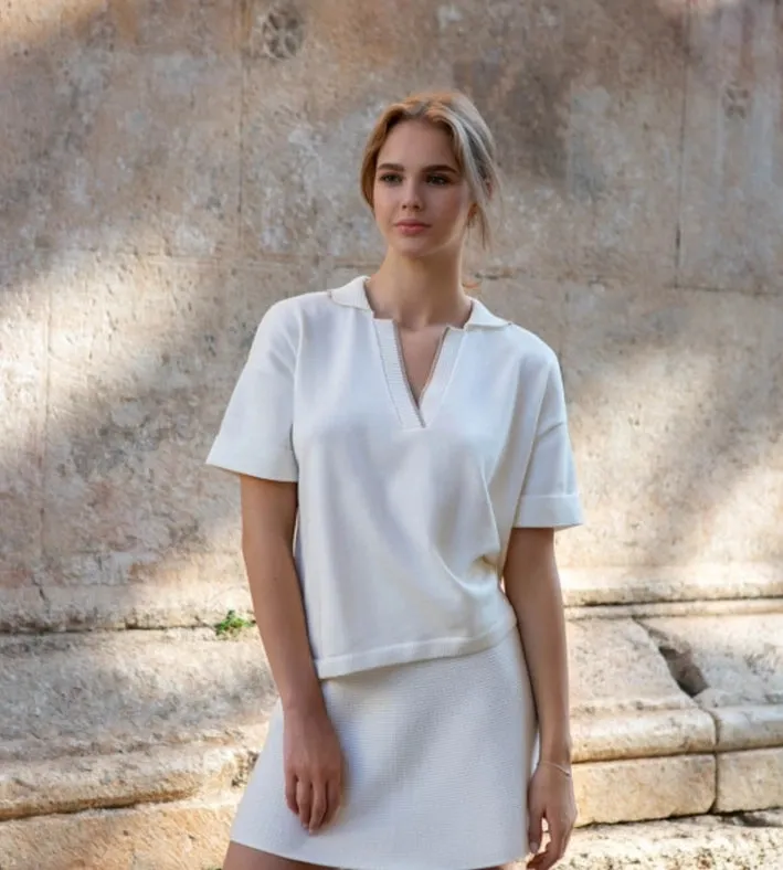 Polo Collar Detail Oversized Jumper with Short Sleeves