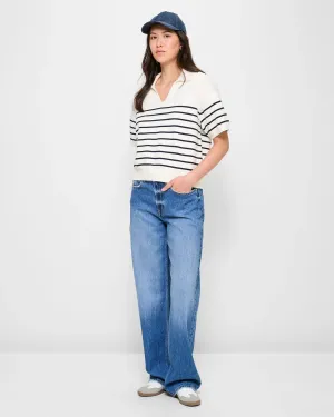 popular  Australian Cotton Breton Stripe Knit Polo Top