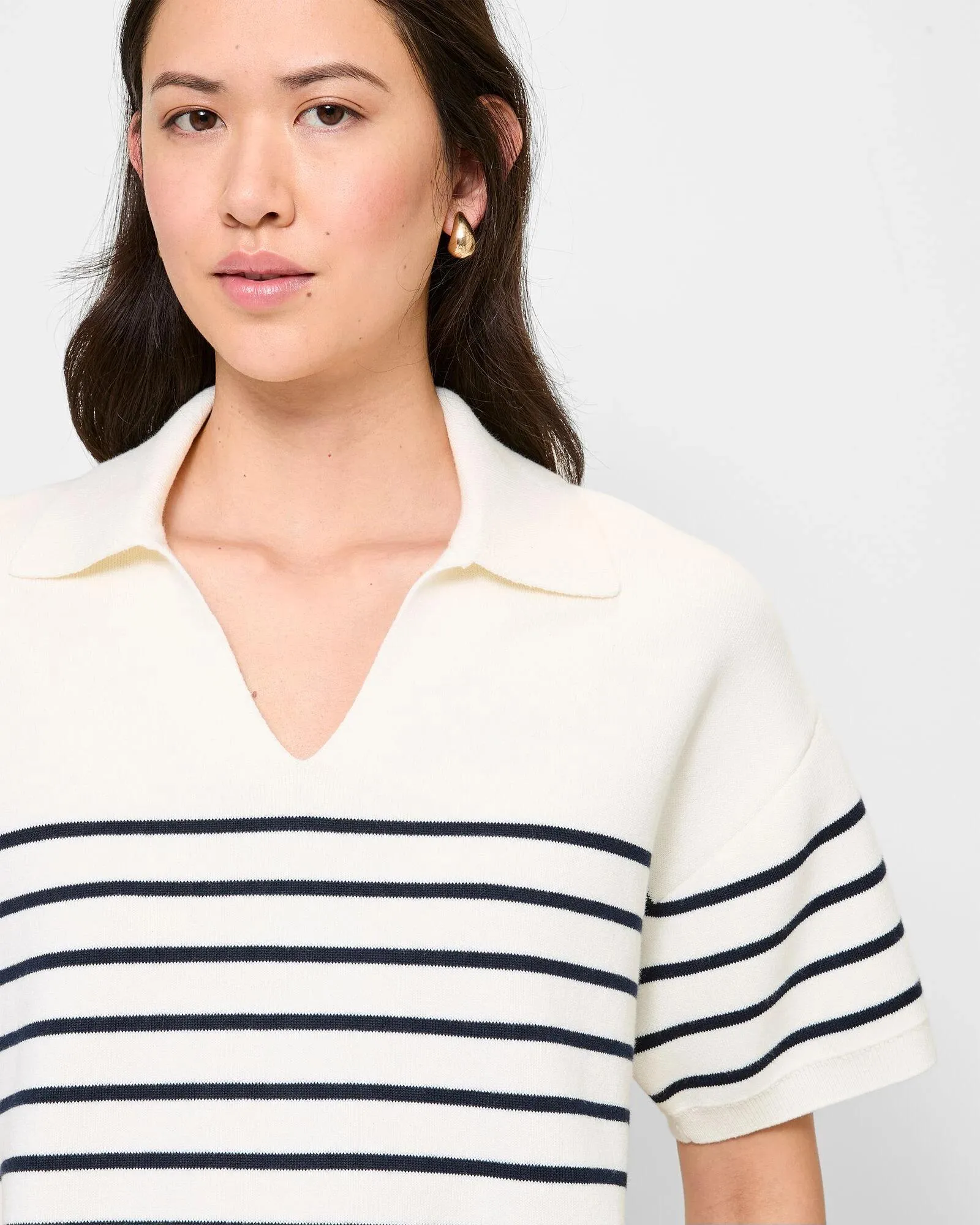popular  Australian Cotton Breton Stripe Knit Polo Top
