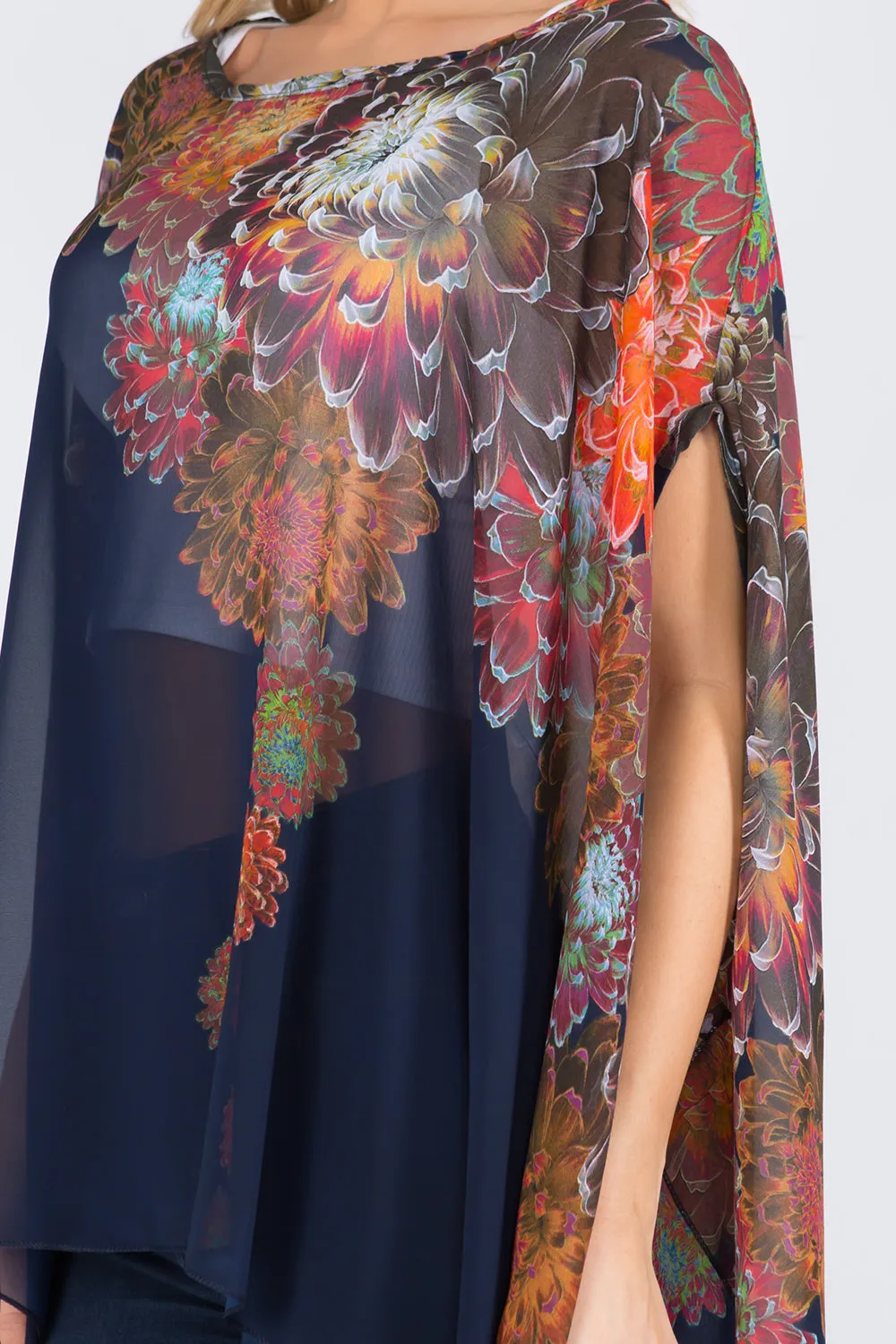 PP-3103 big floral poncho with arm hole