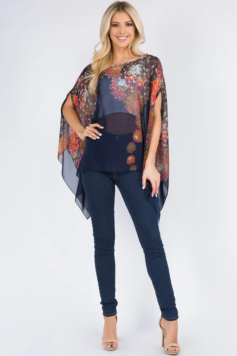 PP-3103 big floral poncho with arm hole