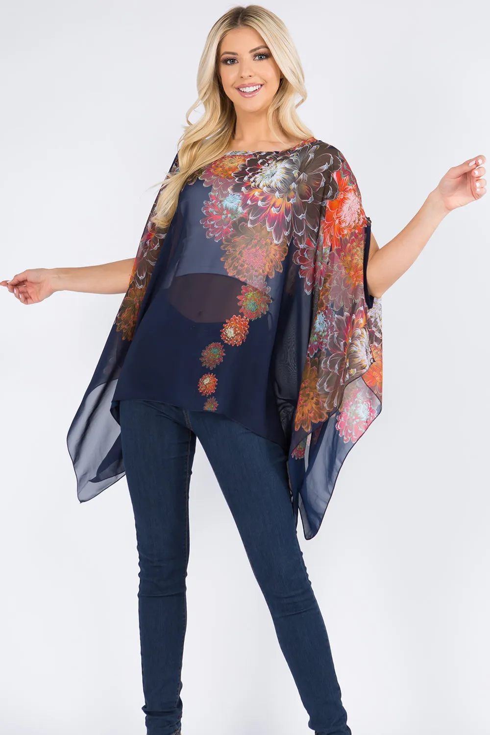 PP-3103 big floral poncho with arm hole
