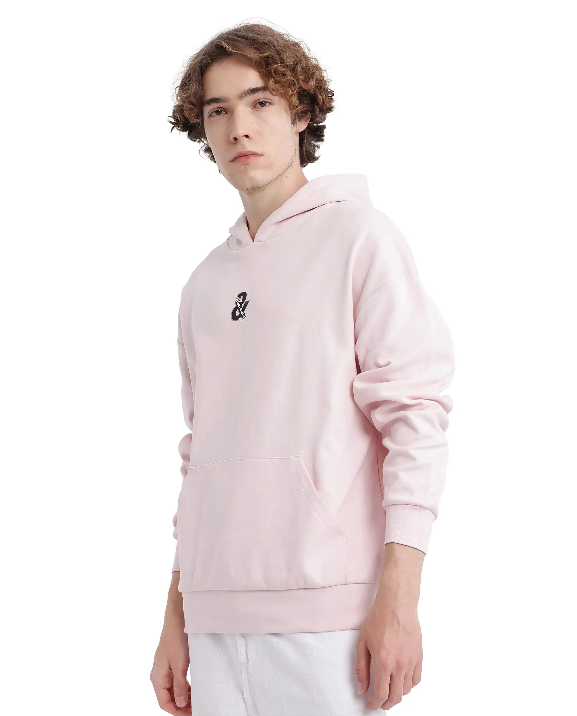 Rare Rabbit Men Junol Pastel Pink Full Sleeve Boxy Fit Printed Sweatshirt