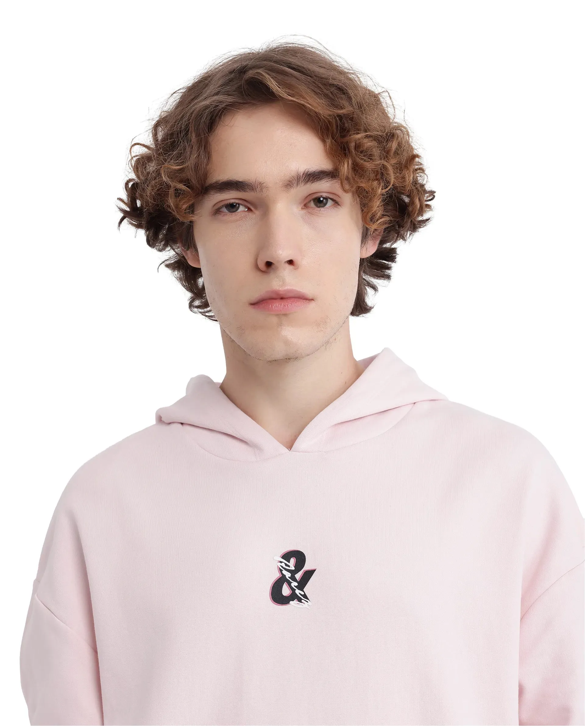 Rare Rabbit Men Junol Pastel Pink Full Sleeve Boxy Fit Printed Sweatshirt