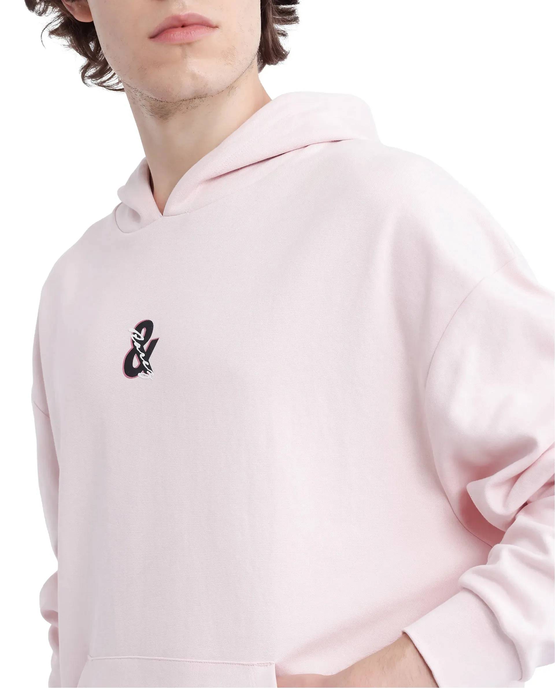 Rare Rabbit Men Junol Pastel Pink Full Sleeve Boxy Fit Printed Sweatshirt