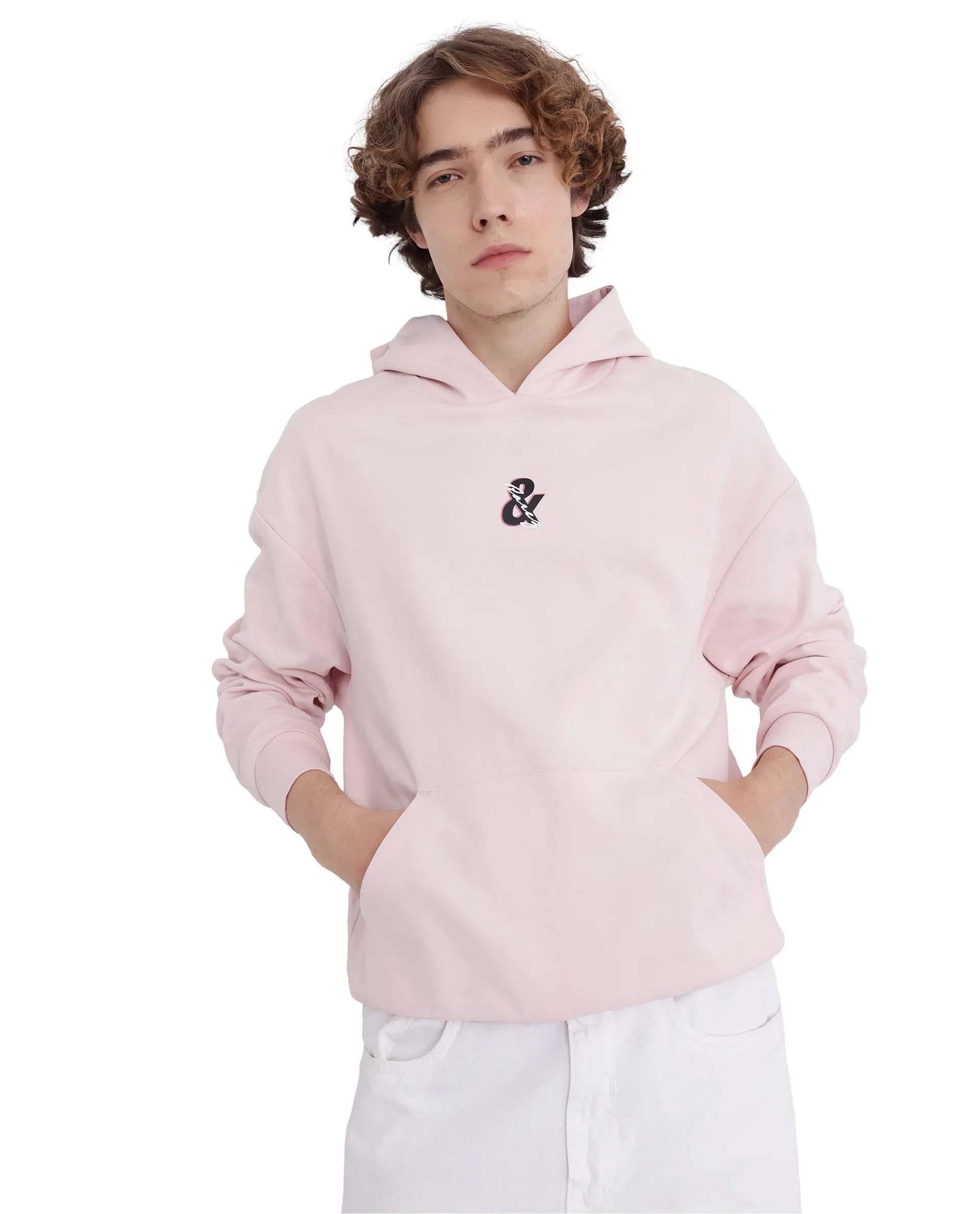 Rare Rabbit Men Junol Pastel Pink Full Sleeve Boxy Fit Printed Sweatshirt