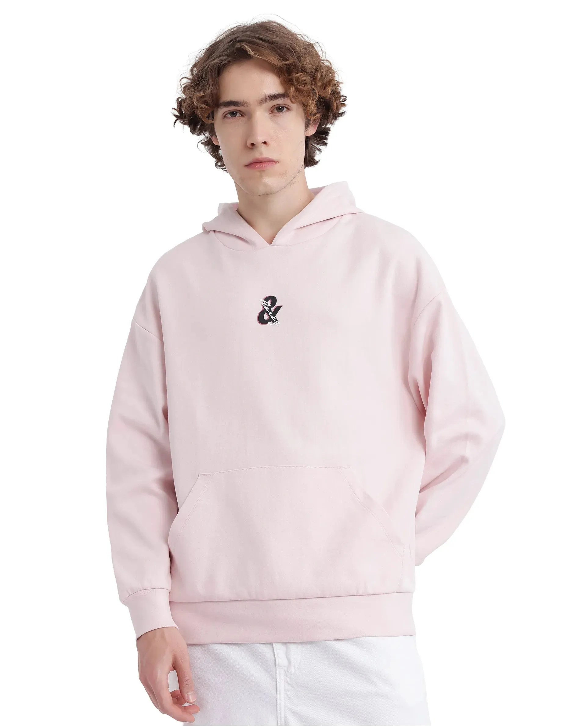 Rare Rabbit Men Junol Pastel Pink Full Sleeve Boxy Fit Printed Sweatshirt