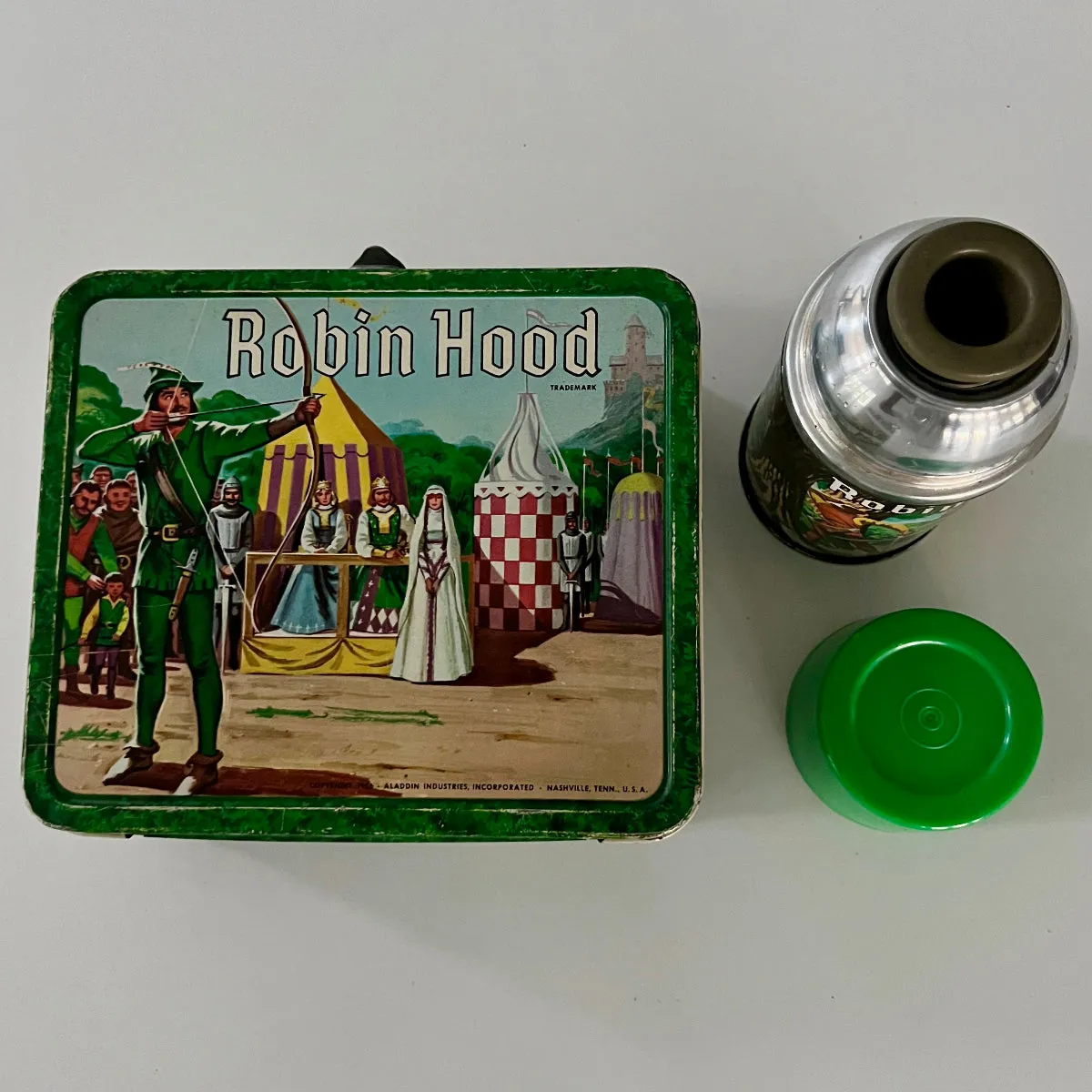 Rare Vintage 1956 Robin Hood Lunch Box with Thermos