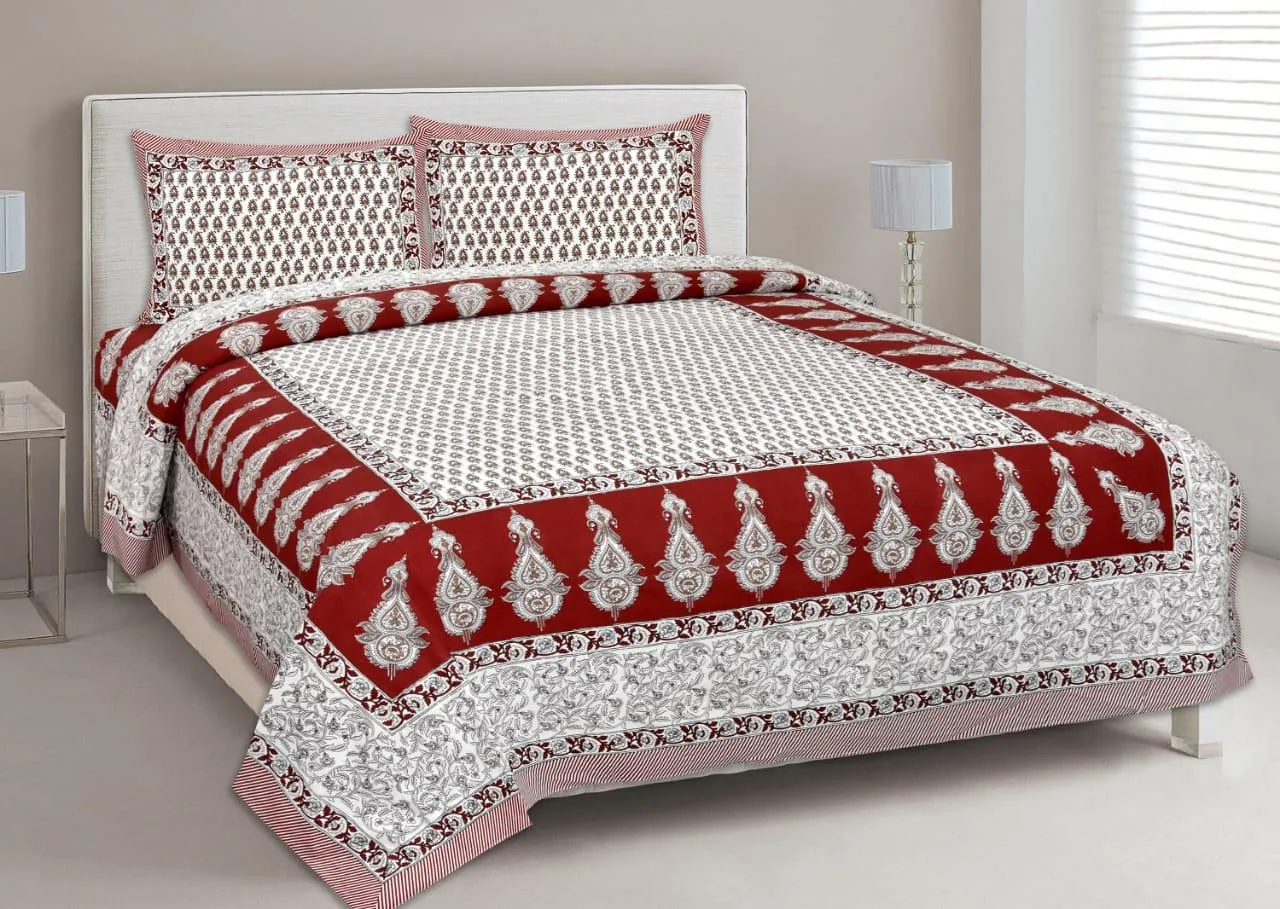 Red Butta Print King Size Cotton Bed Sheet