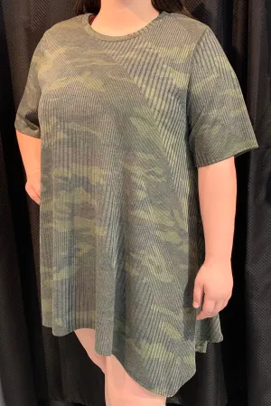 Ribbed Aline Camo Tunic - Women Plus Size
