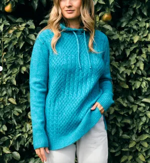 Saltrock Hele Bay - Womens Longline Knitted Hoodie - Blue