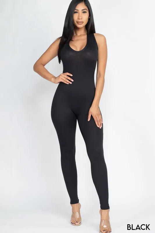 Scoop Neck Racer Back Bodycon Jumpsuit