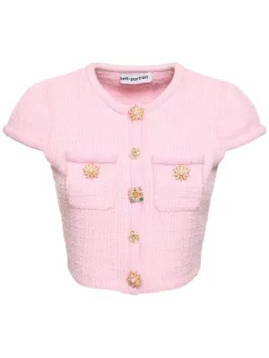 Self-portrait   Embellished knit viscose blend top 