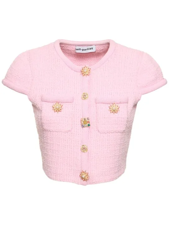 Self-portrait   Embellished knit viscose blend top 