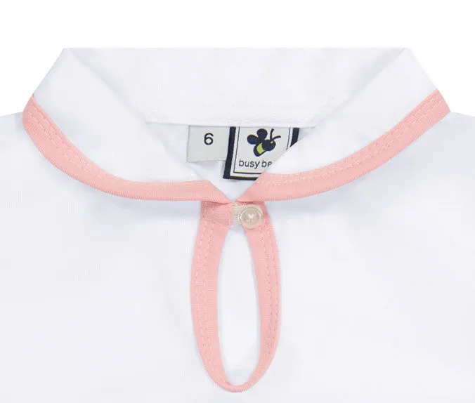 Serena Sleeveless Performance Polo White Pink Dri-Fit