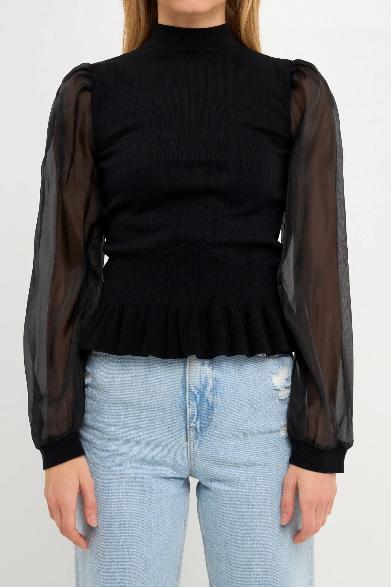 Sheer Sleeve Knit Top
