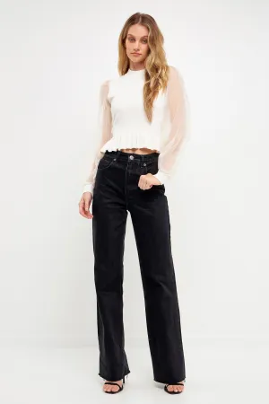 Sheer Sleeve Knit Top