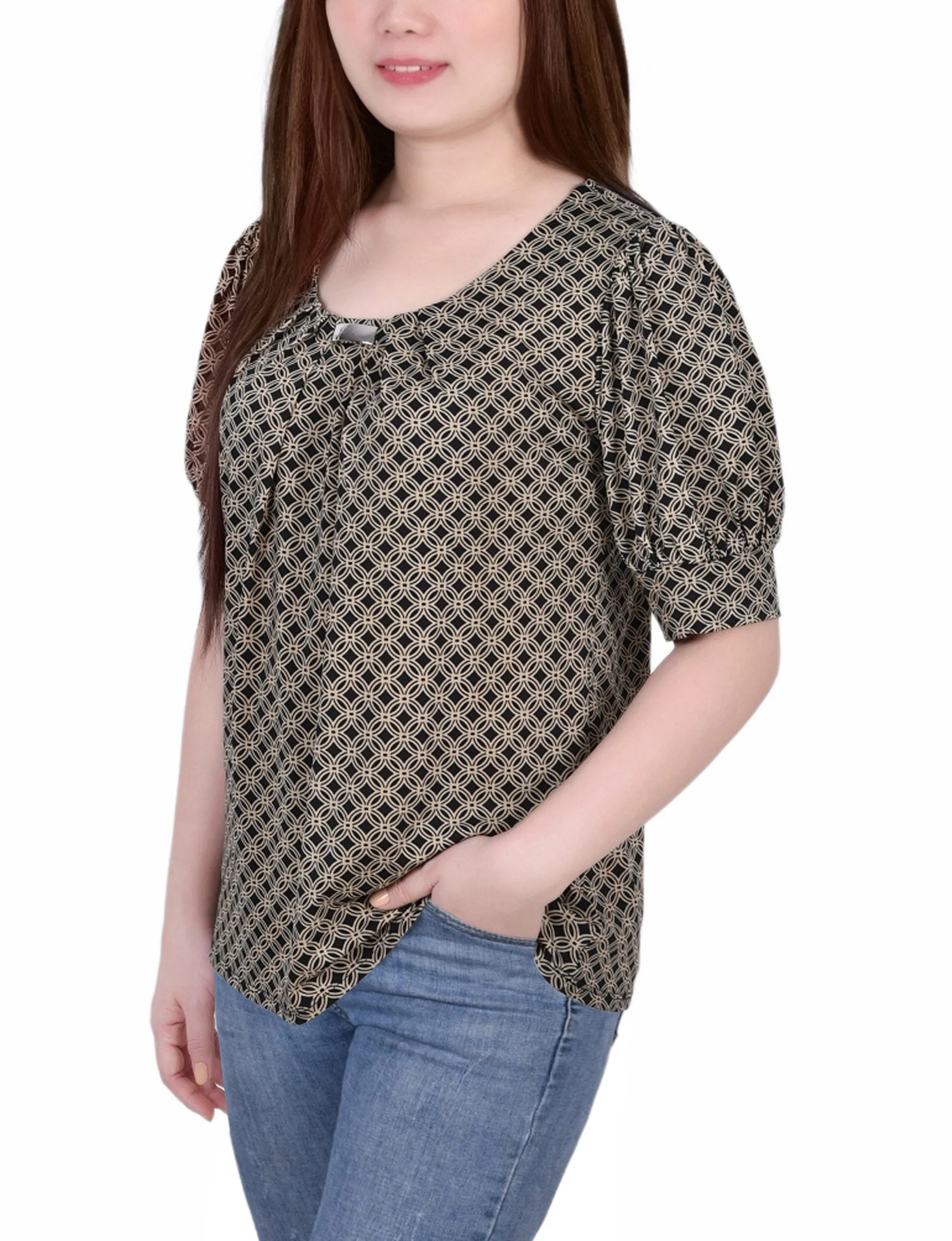 Short Sleeve Balloon Sleeve Top