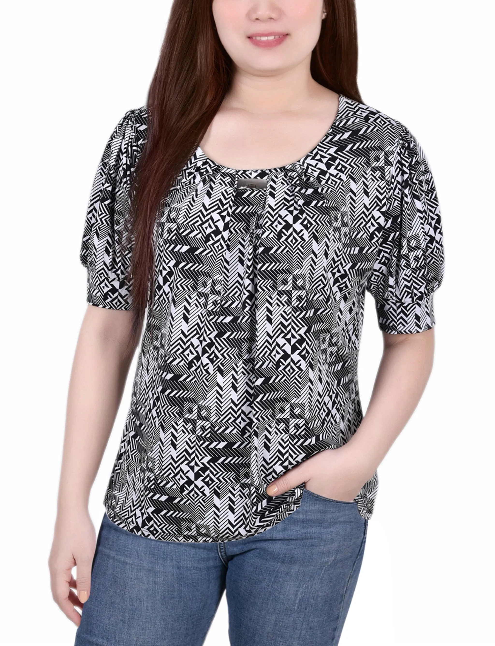 Short Sleeve Balloon Sleeve Top