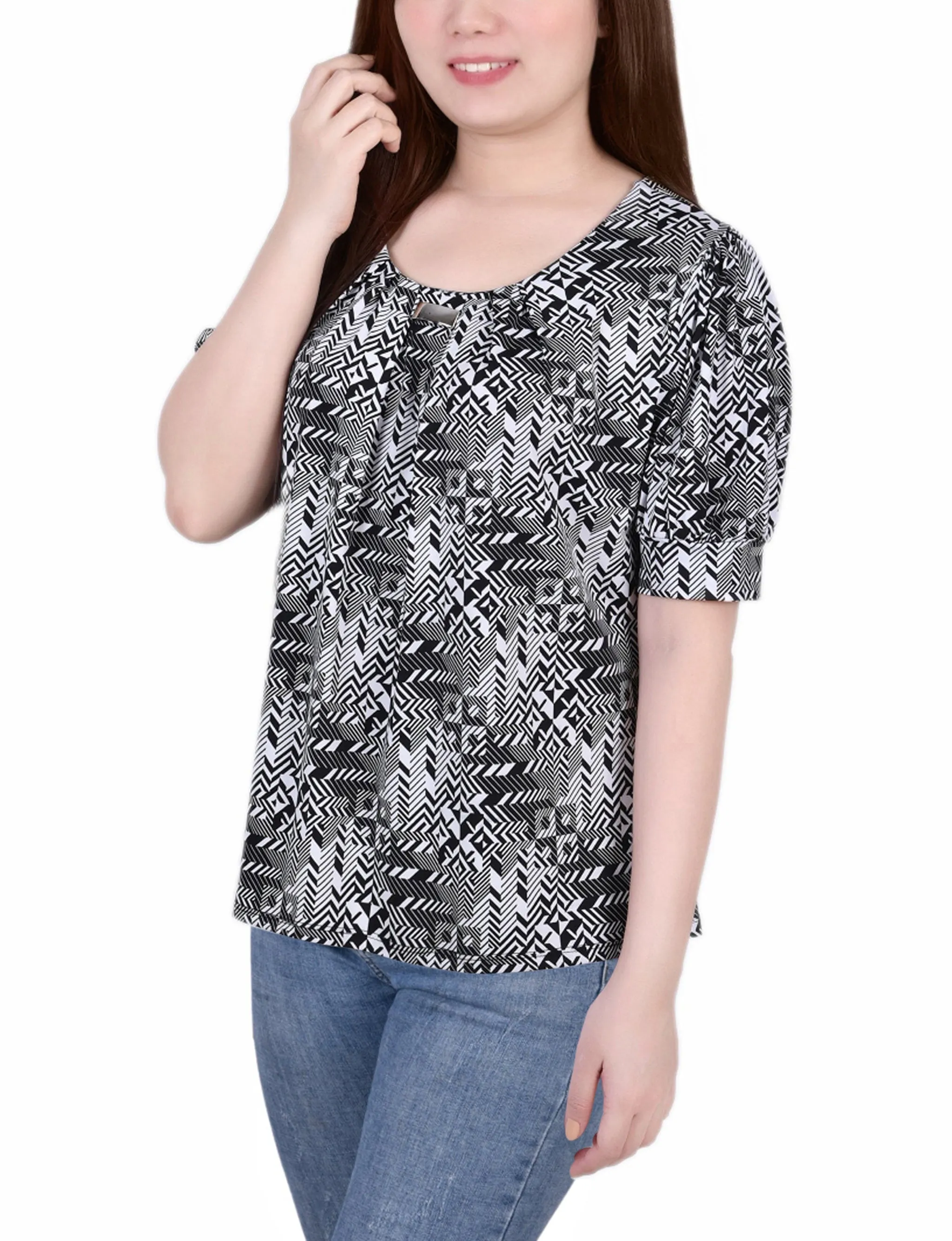 Short Sleeve Balloon Sleeve Top