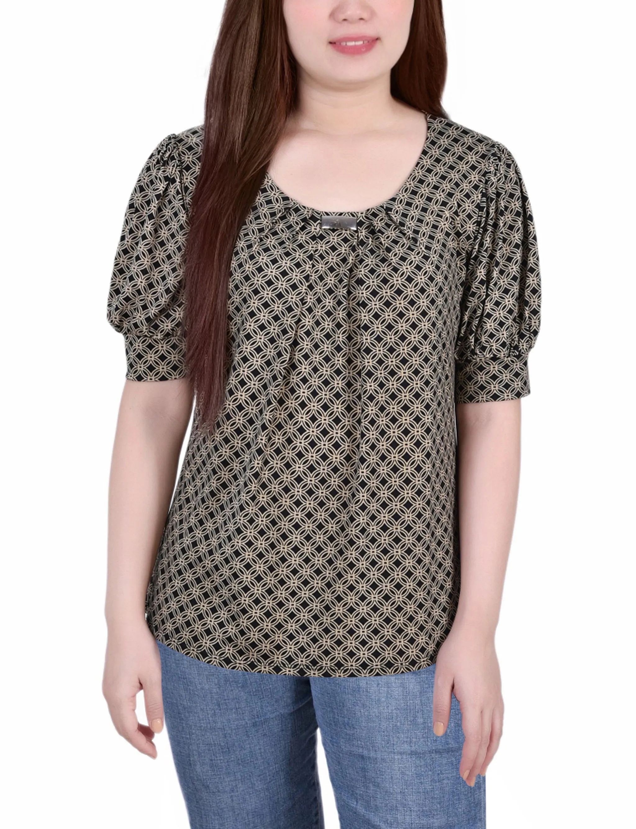 Short Sleeve Balloon Sleeve Top