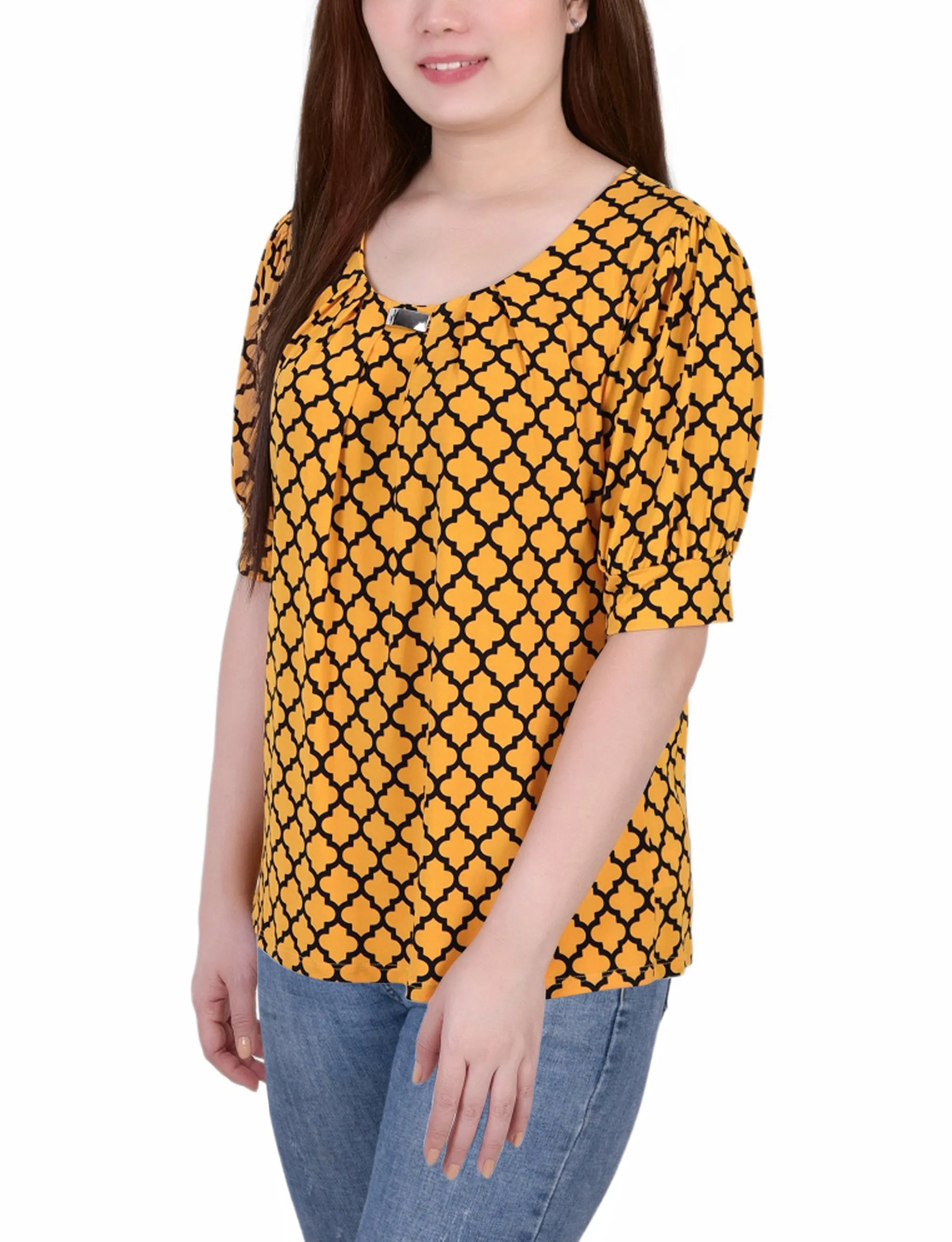 Short Sleeve Balloon Sleeve Top