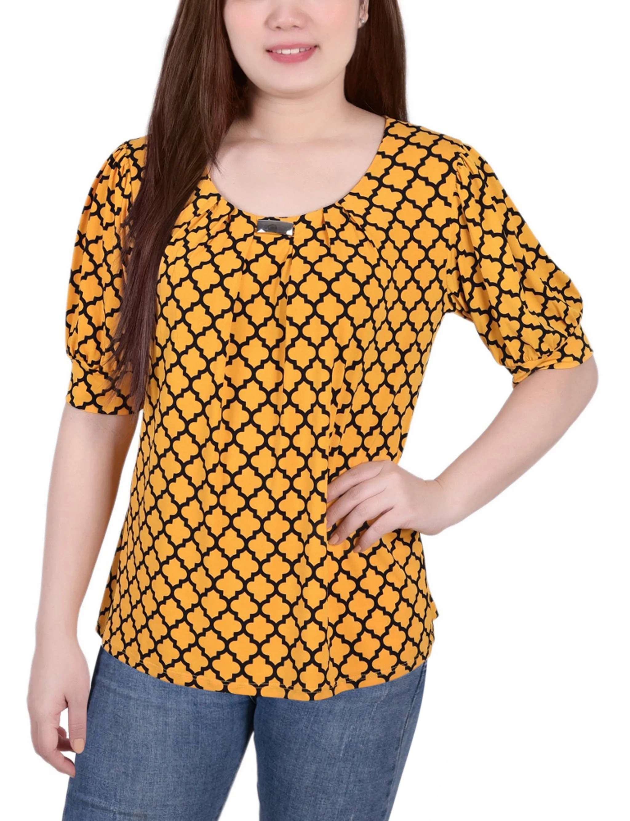 Short Sleeve Balloon Sleeve Top