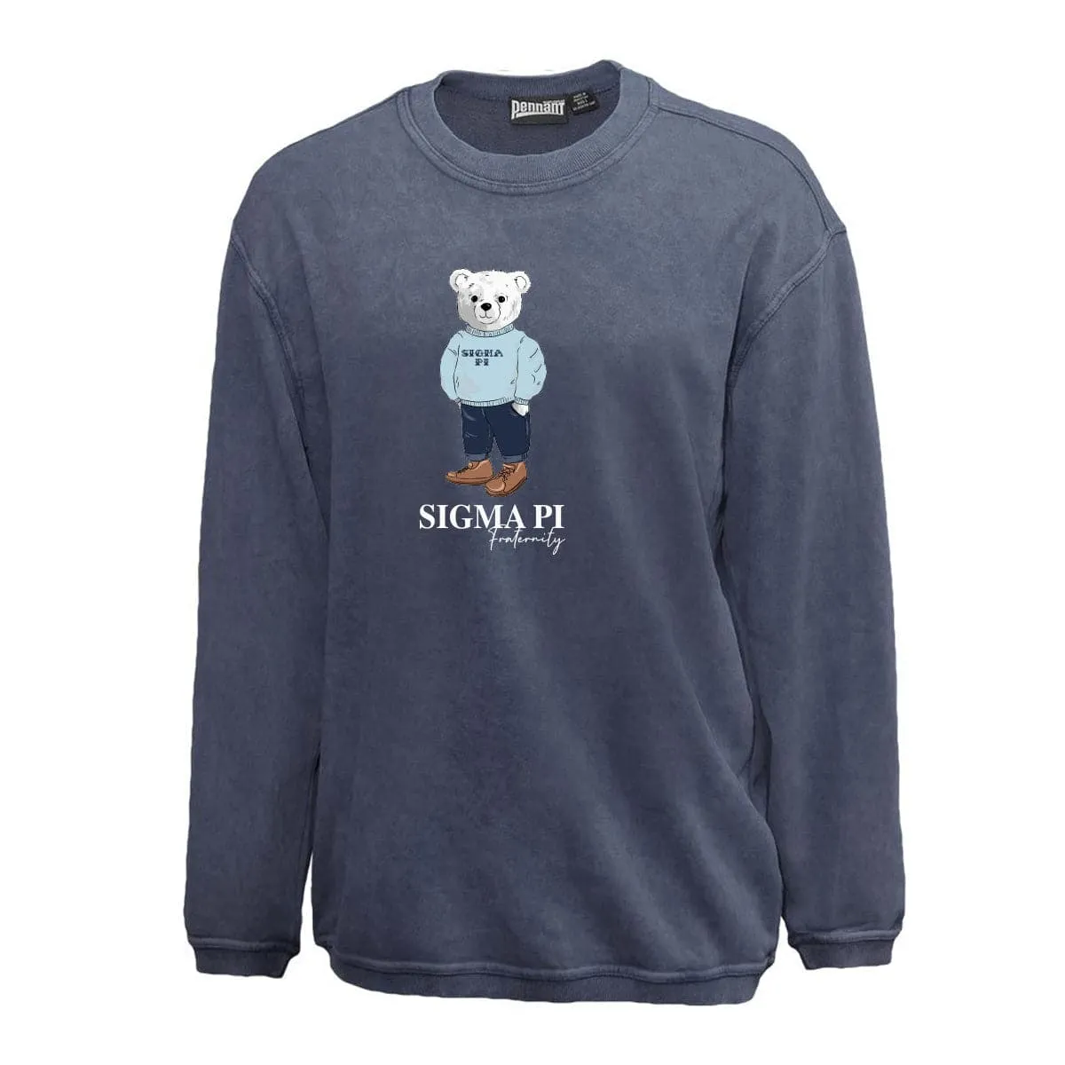 Sigma Pi Navy Sandwash Bear Crewneck