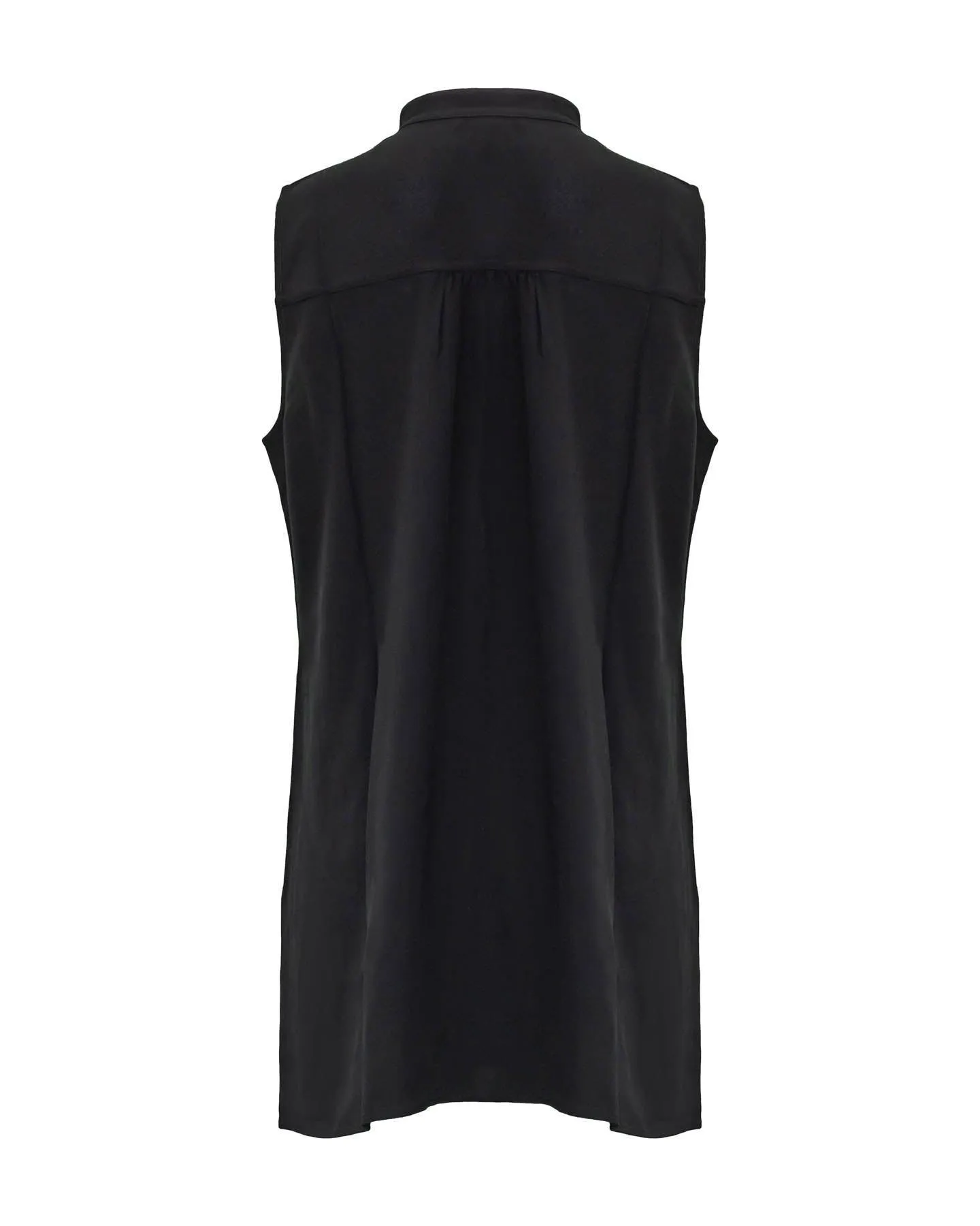 Silk Mandarin Collar Sleeveless Shirt Black