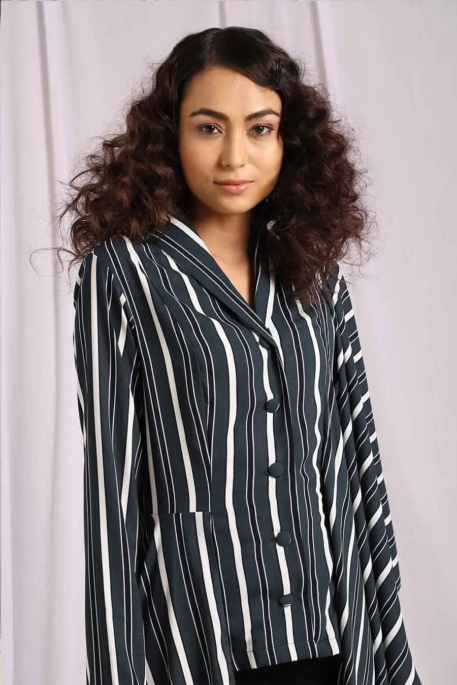 Slate Stripes Drape Blazer Tunic