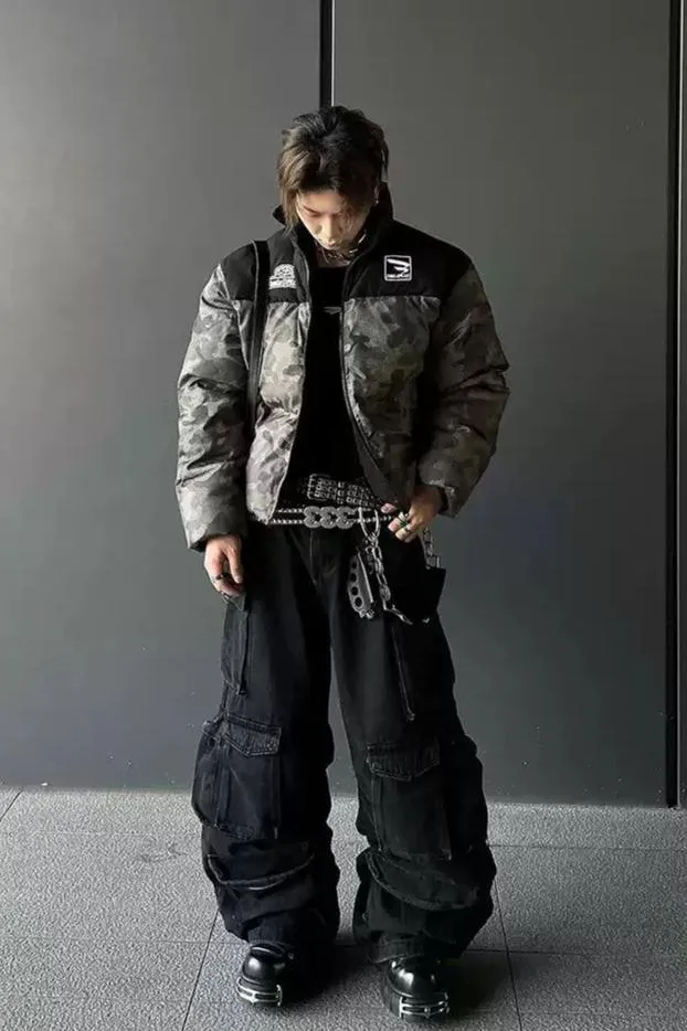 Spliced Camouflage Puffer Jacket