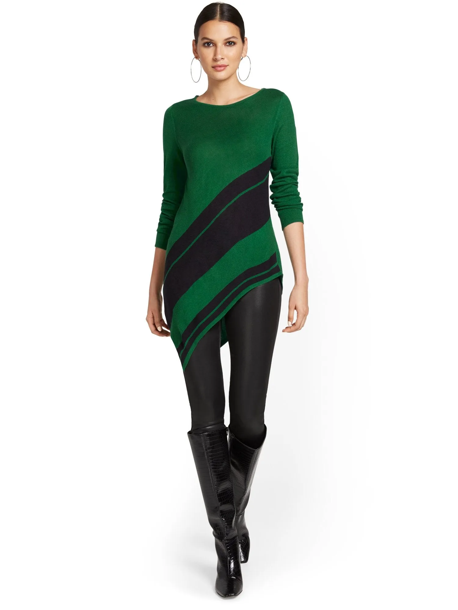 Stripe Asymmetrical Tunic Sweater